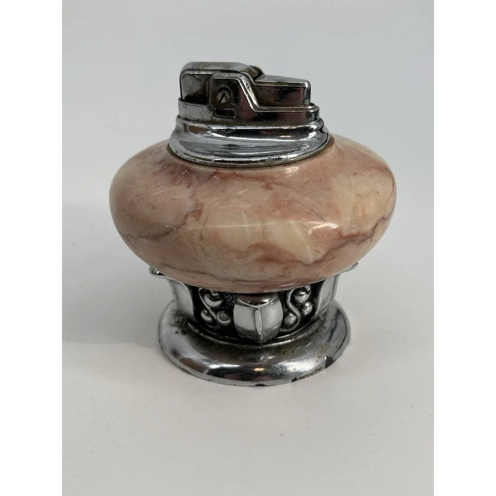 Vintage MCM RONSON Marble & Chrome Table Lighter  